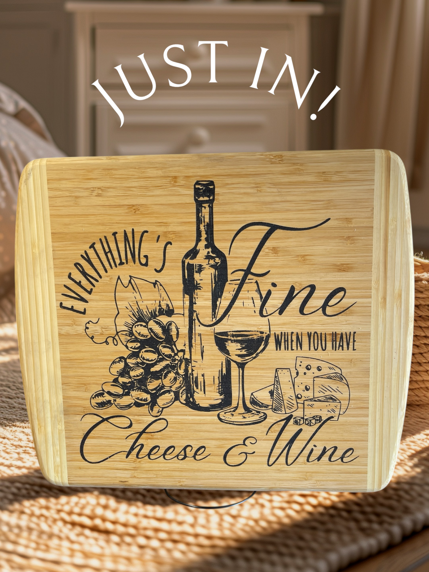 Engraved Bamboo Charcuterie Board - Elegant Cheese & Wine Design