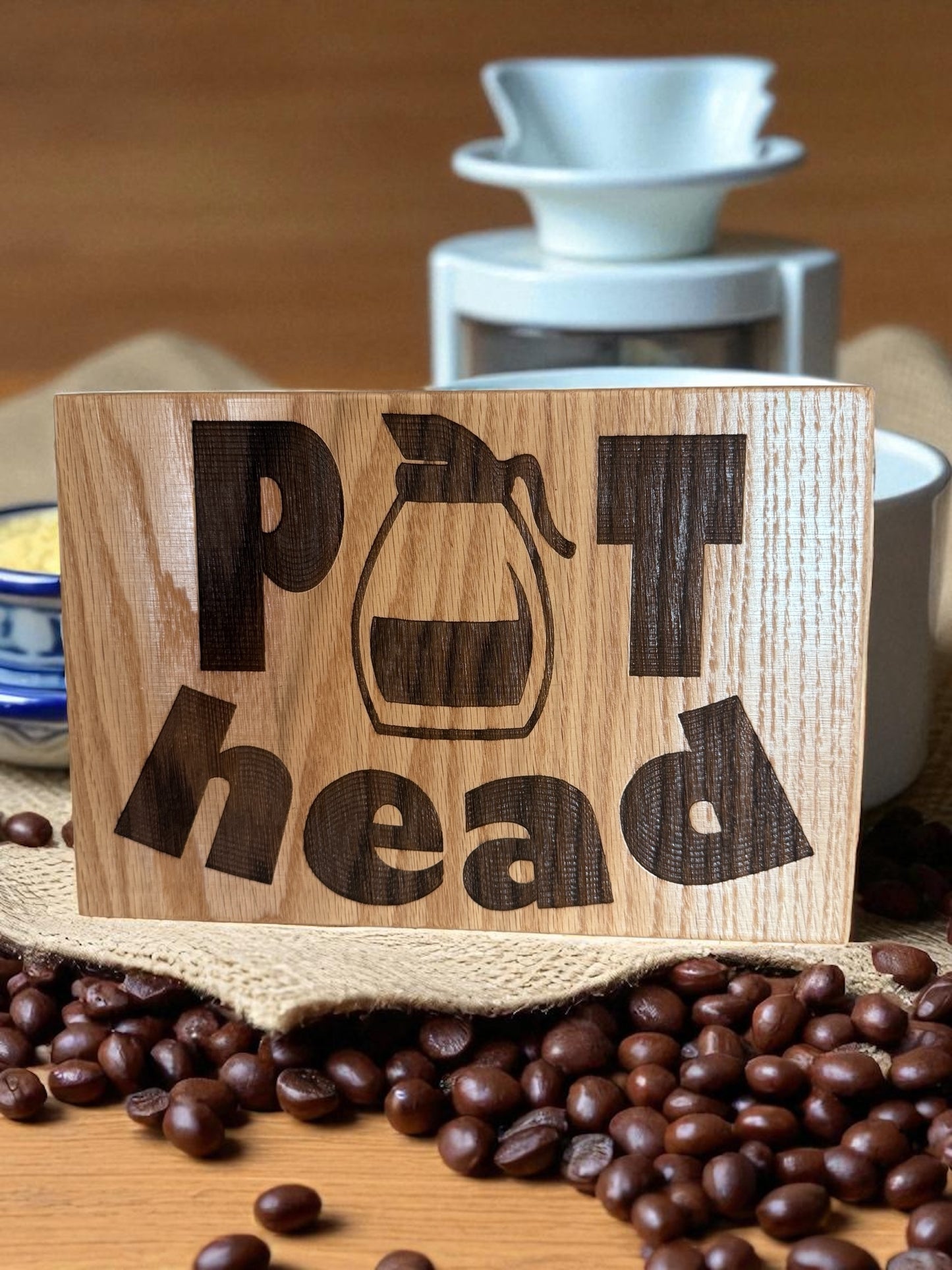 Humorous Red Oak Wood Sign - "Pot Head"